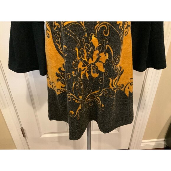 Aryeh Black & Yellow Paisley 3/4 Flare Sleeve Dress, Size Small - Picture 3 of 8